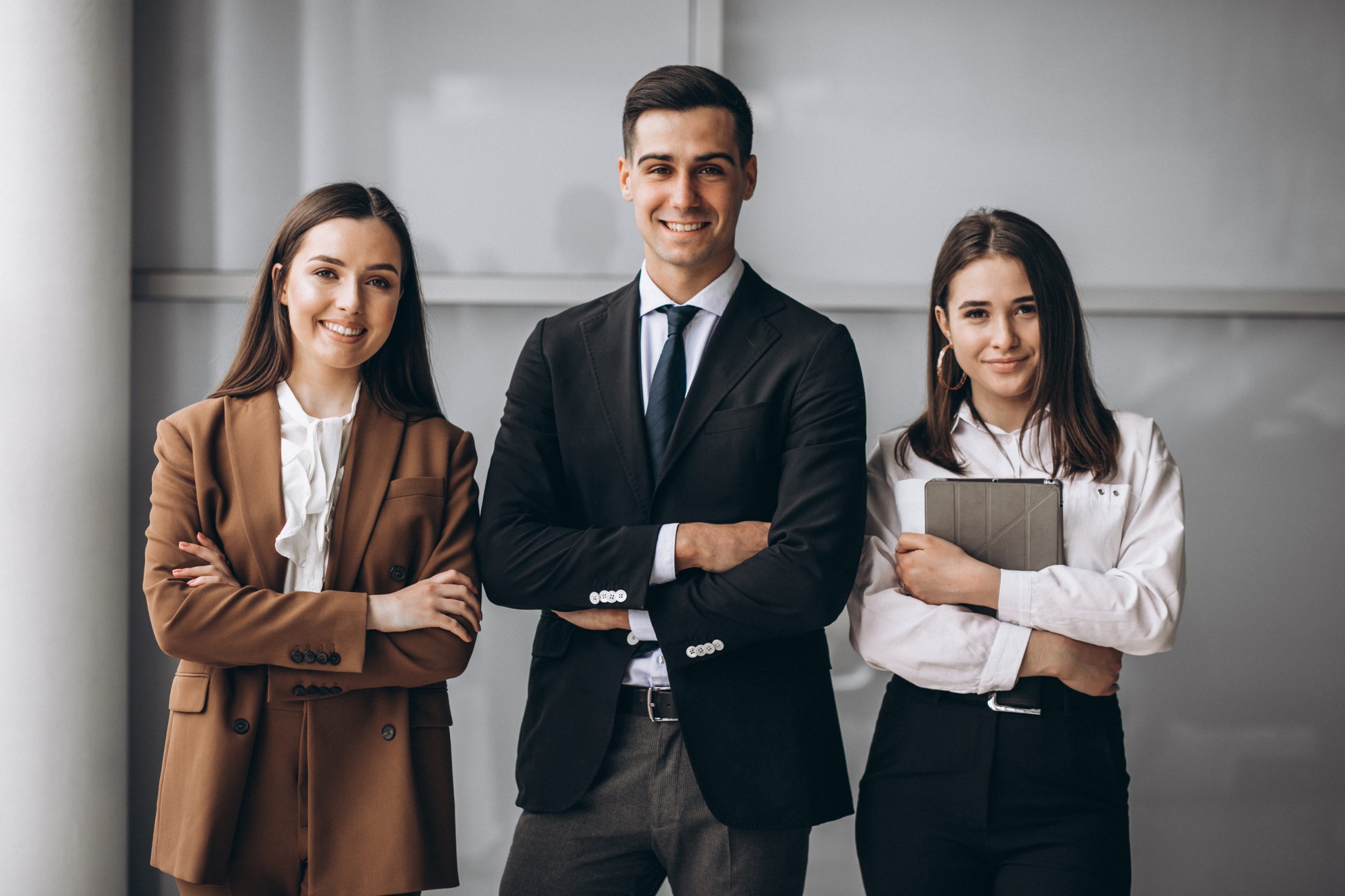 Diverse business team working together in a modern office